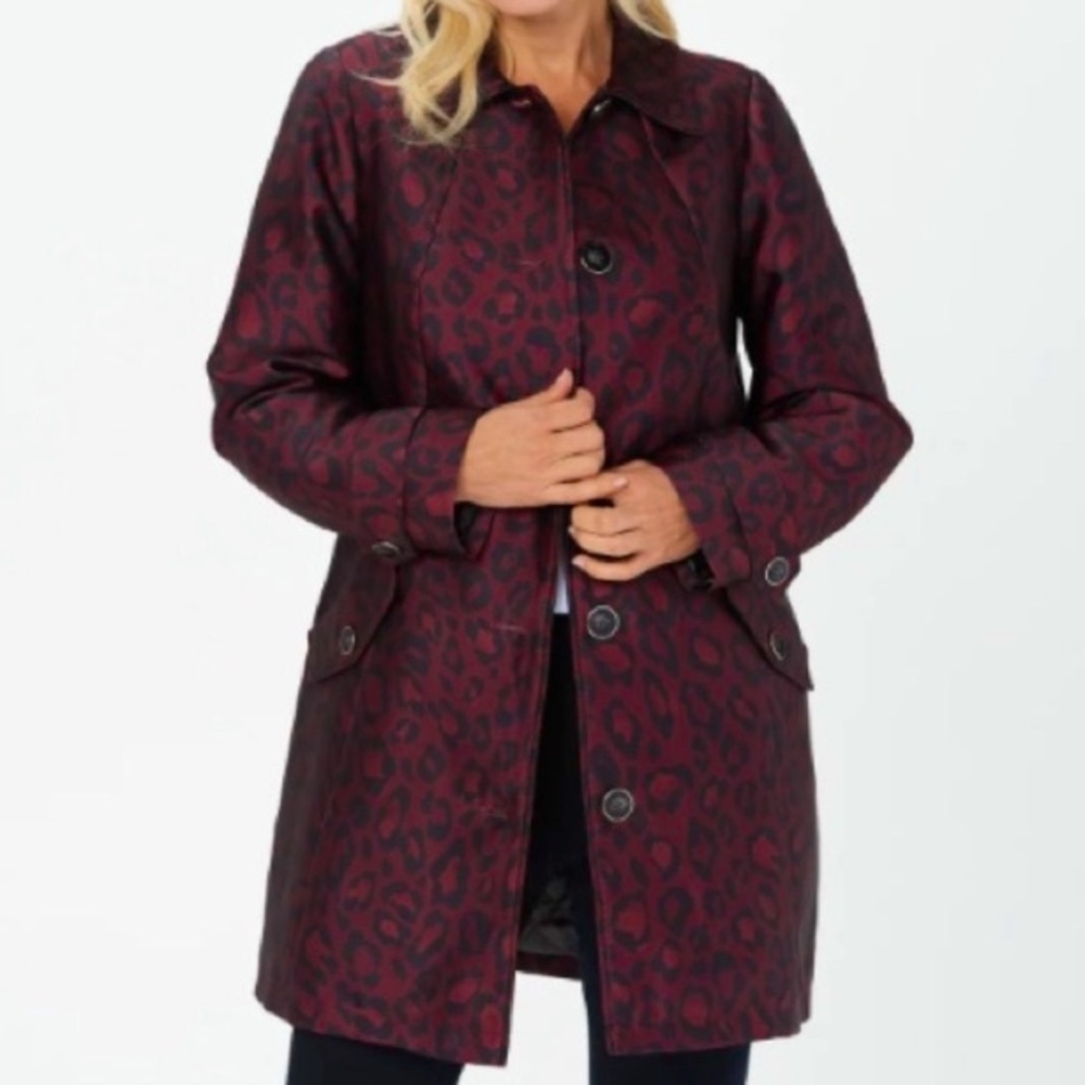 Women's Burgundy Leopard Print Trench Coat